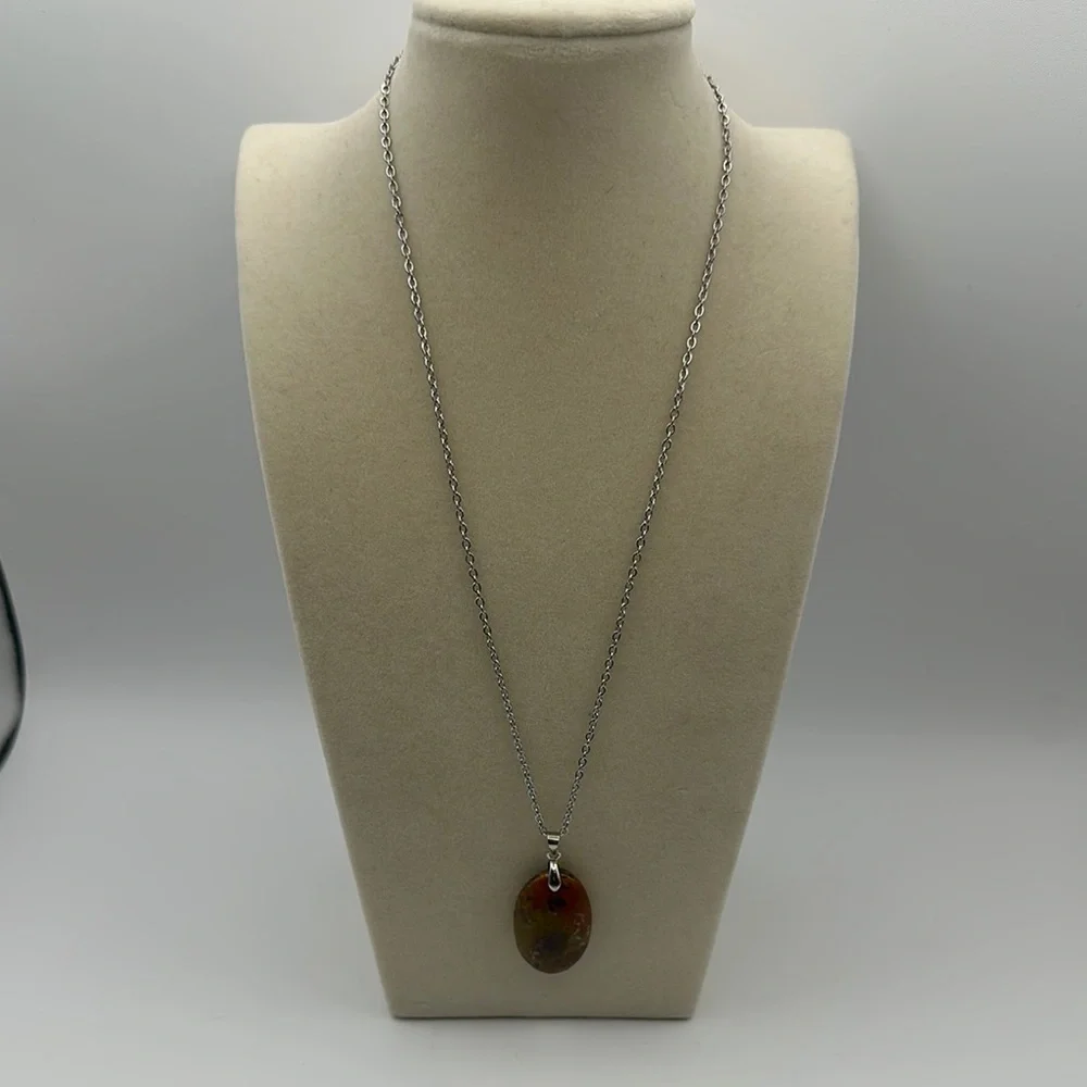 Warring State Agate Pendant on 18” Stainless Steel Box Chain
